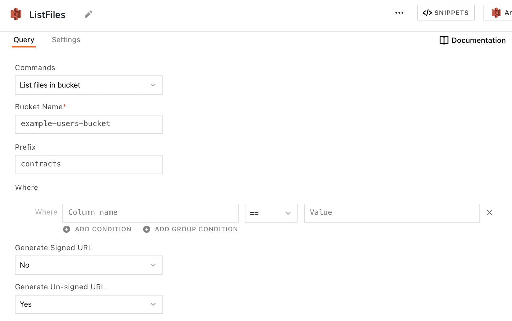 Configure a List Files query.